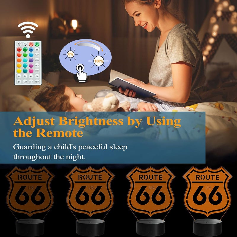 Posshe Route 66 Sign, Route 66 Gifts, 3D Night Light with 16 Colors Changing, Remote Control with Timer, Garage Sign Decor for Mancave, Men Room Decor for Holiday Birthday Christmas - Image 3